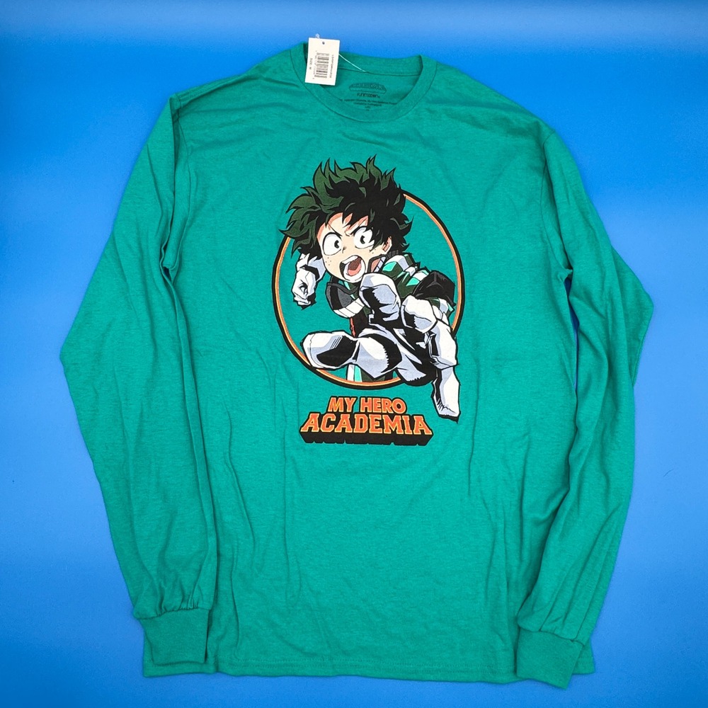 My Hero Academia Deku Long Sleeve‎ T Shirt Mens Medium Green Anime Manga